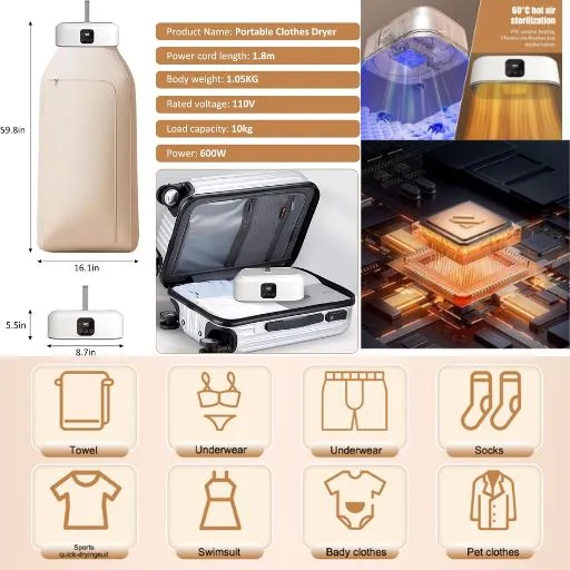 Foldable Mini Electric Laundry Dryer Machine with Dryer Bag