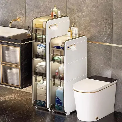 Slim Tall Movable Best Bathroom Floor Storage Cabinet for Small Space
